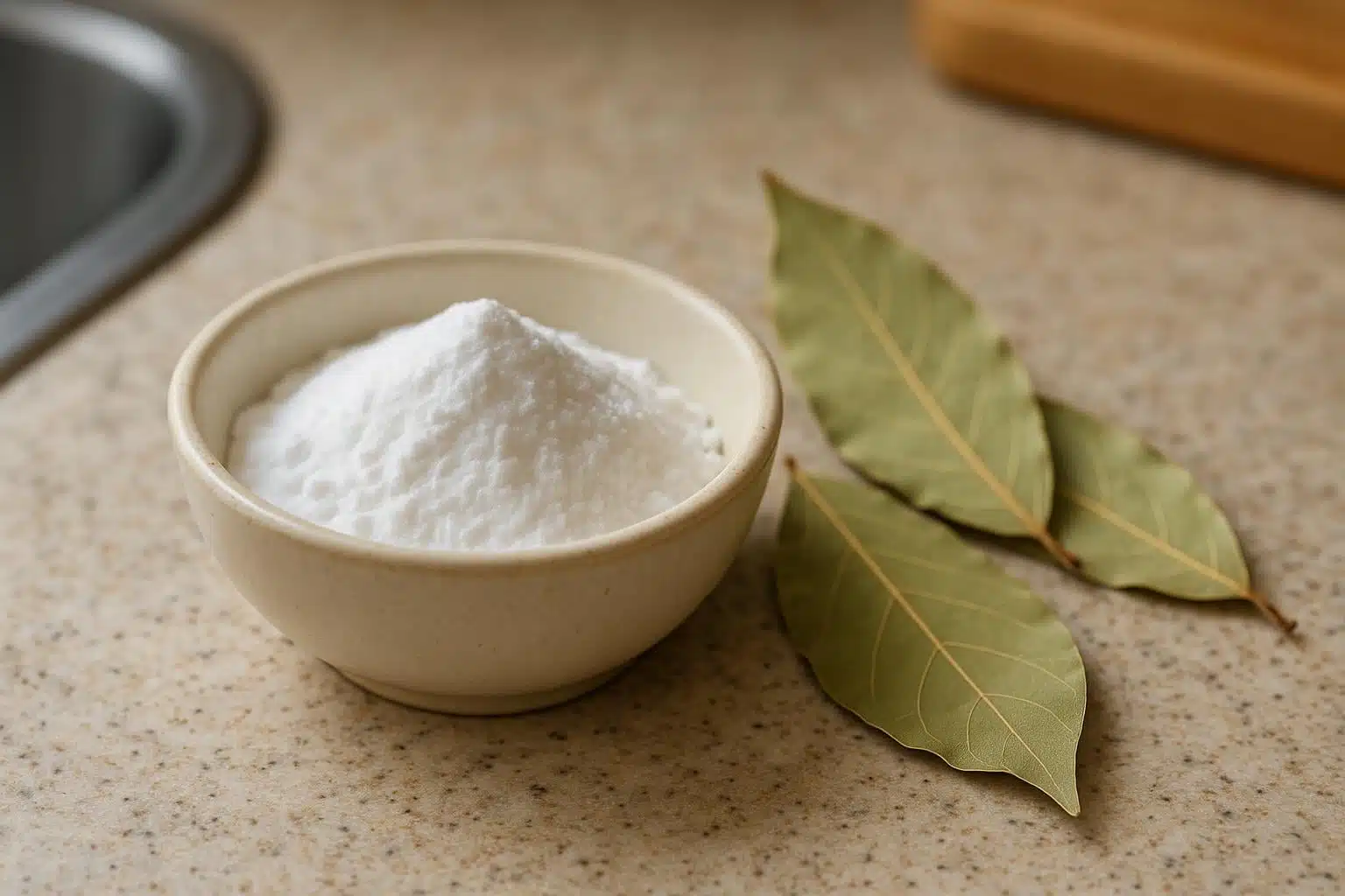 Baking soda and bay leaves used for natural home care