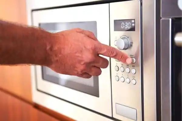 Microwave oven in kitchen