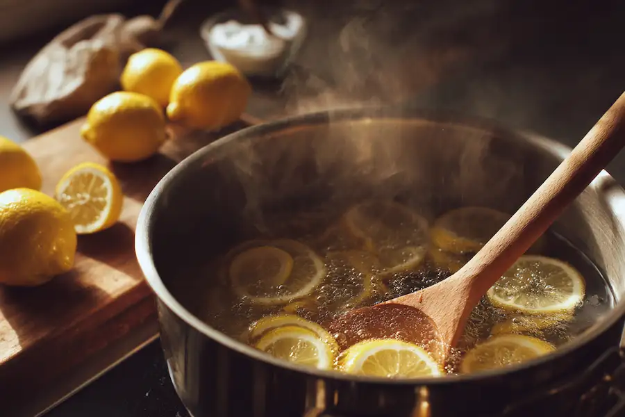 preparing homemade lemon peel cleaner