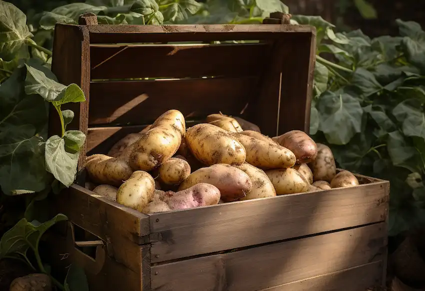 Freshly harvested potatoes from a potato tower