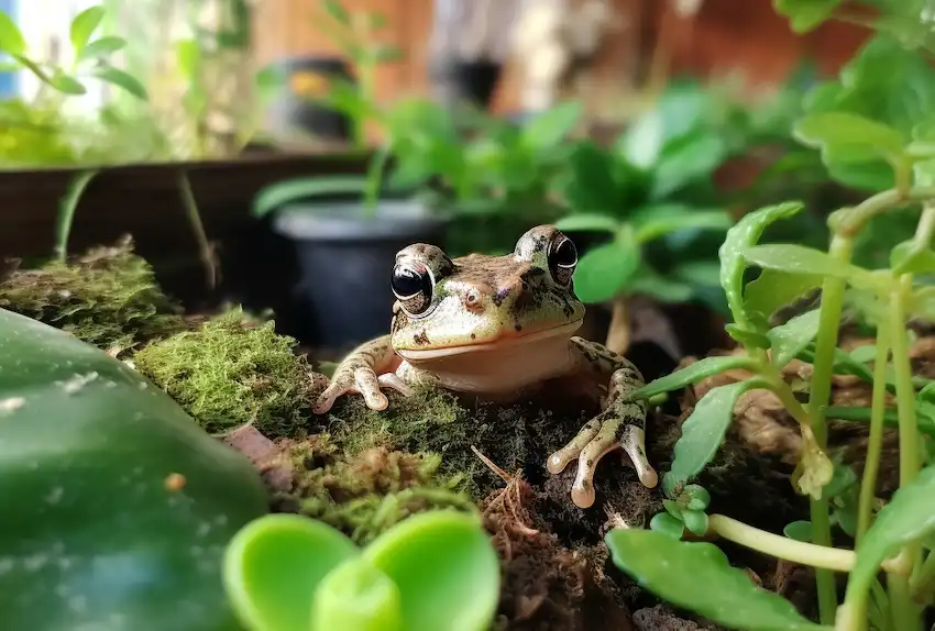 Little frog in a home garden