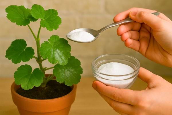 Green plant with baking soda