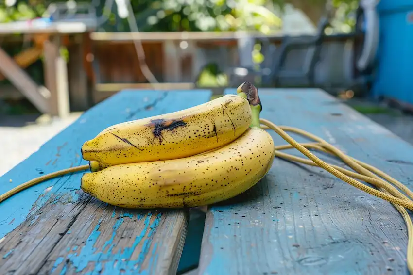 Bananas and garden twine on a table