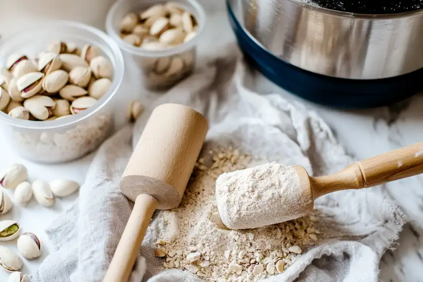 Pistachio shells being crushed