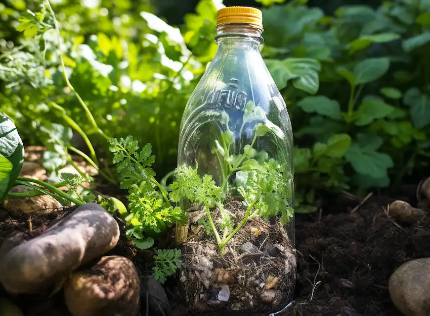 plastic bottle with compost