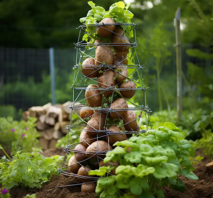 Planting seed potatoes in a potato tower