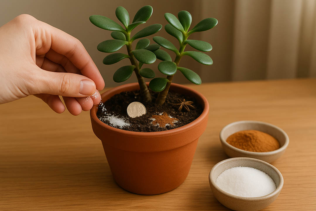 Coin in a plant pot