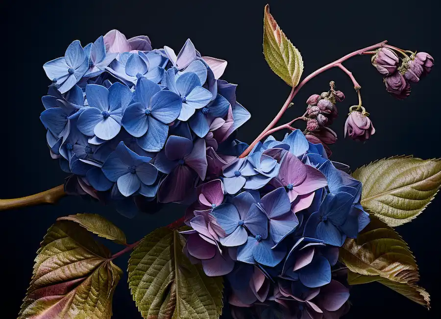 spent blooms of bigleaf hydrangeas