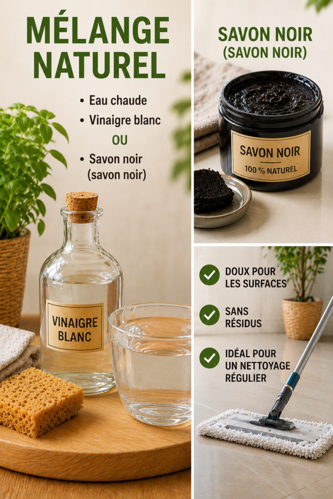 Bottles of white vinegar and black soap