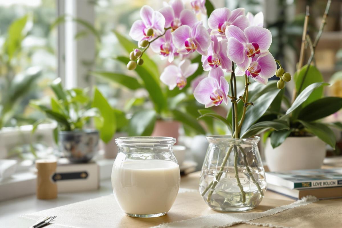 Orchid leaf being cleaned with water-milk mixture