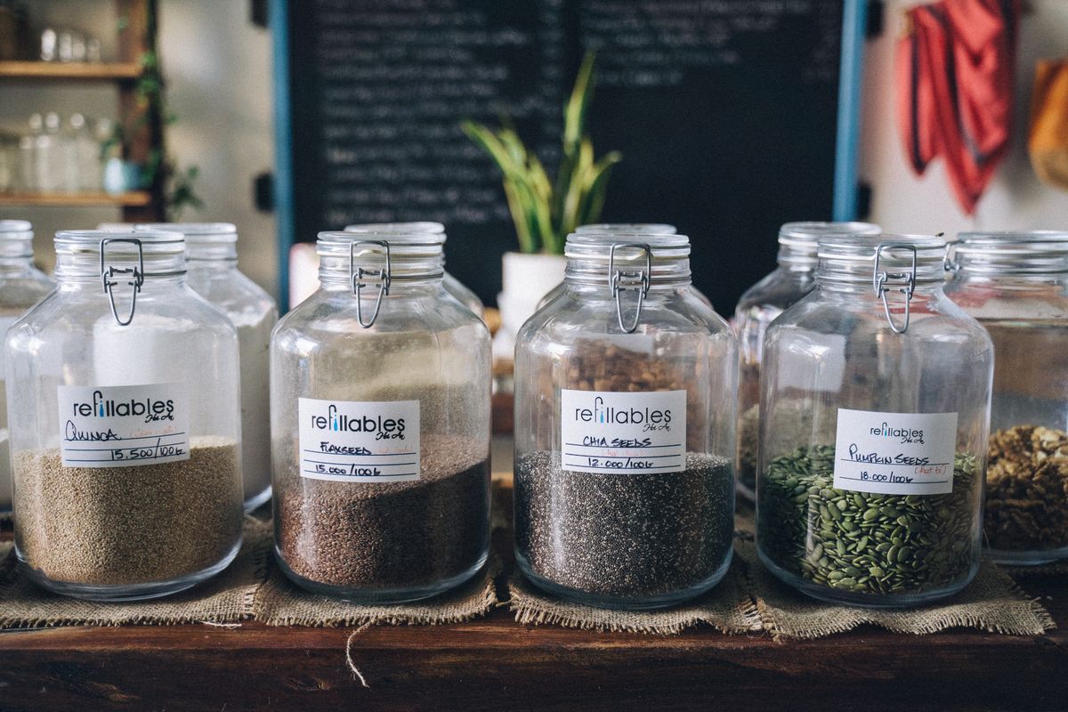 Roasted pumpkin seeds stored in a glass jar