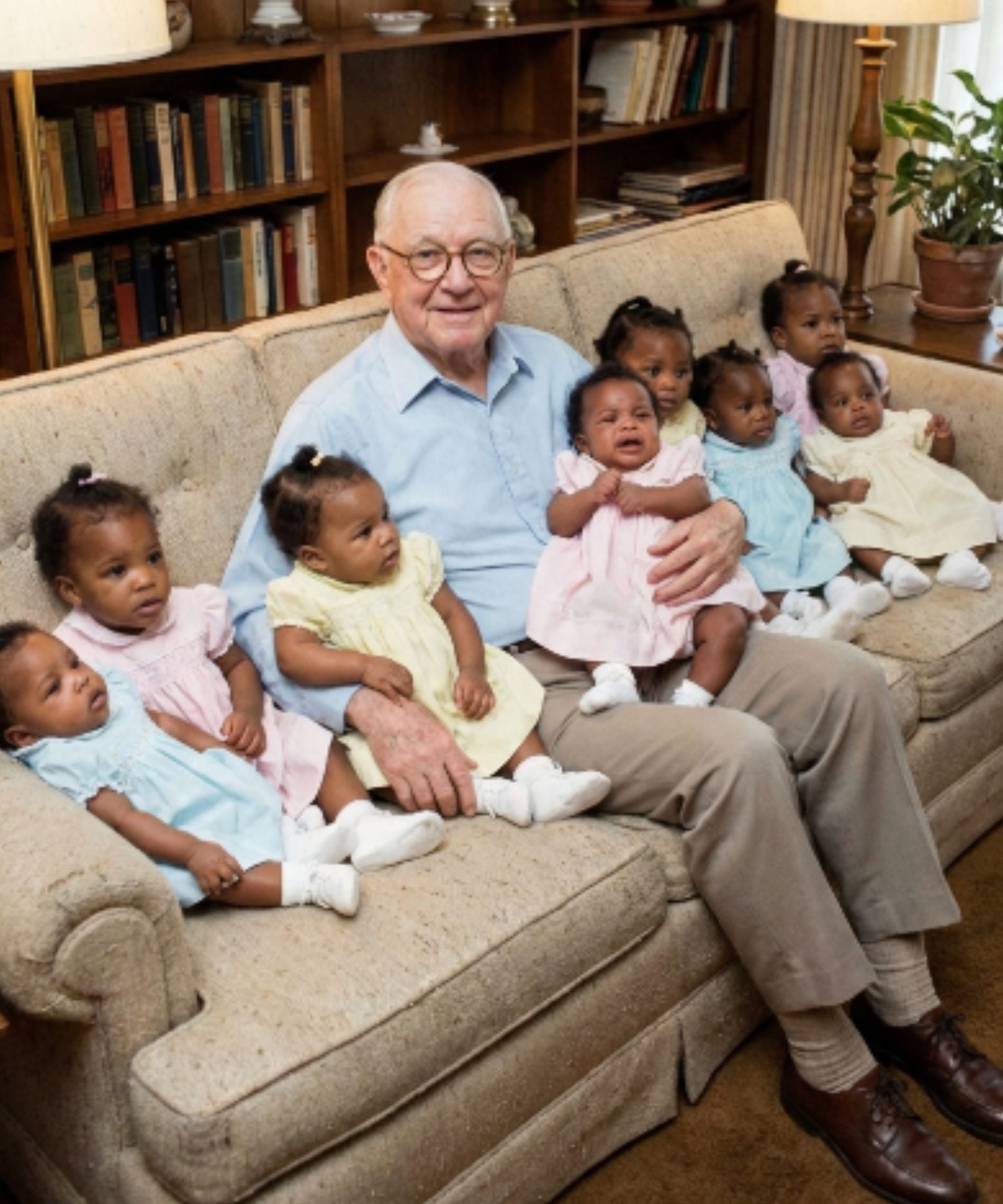 Richard Morel with the nine little girls