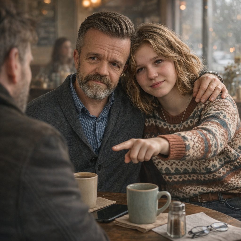 A man and a girl meeting in a café
