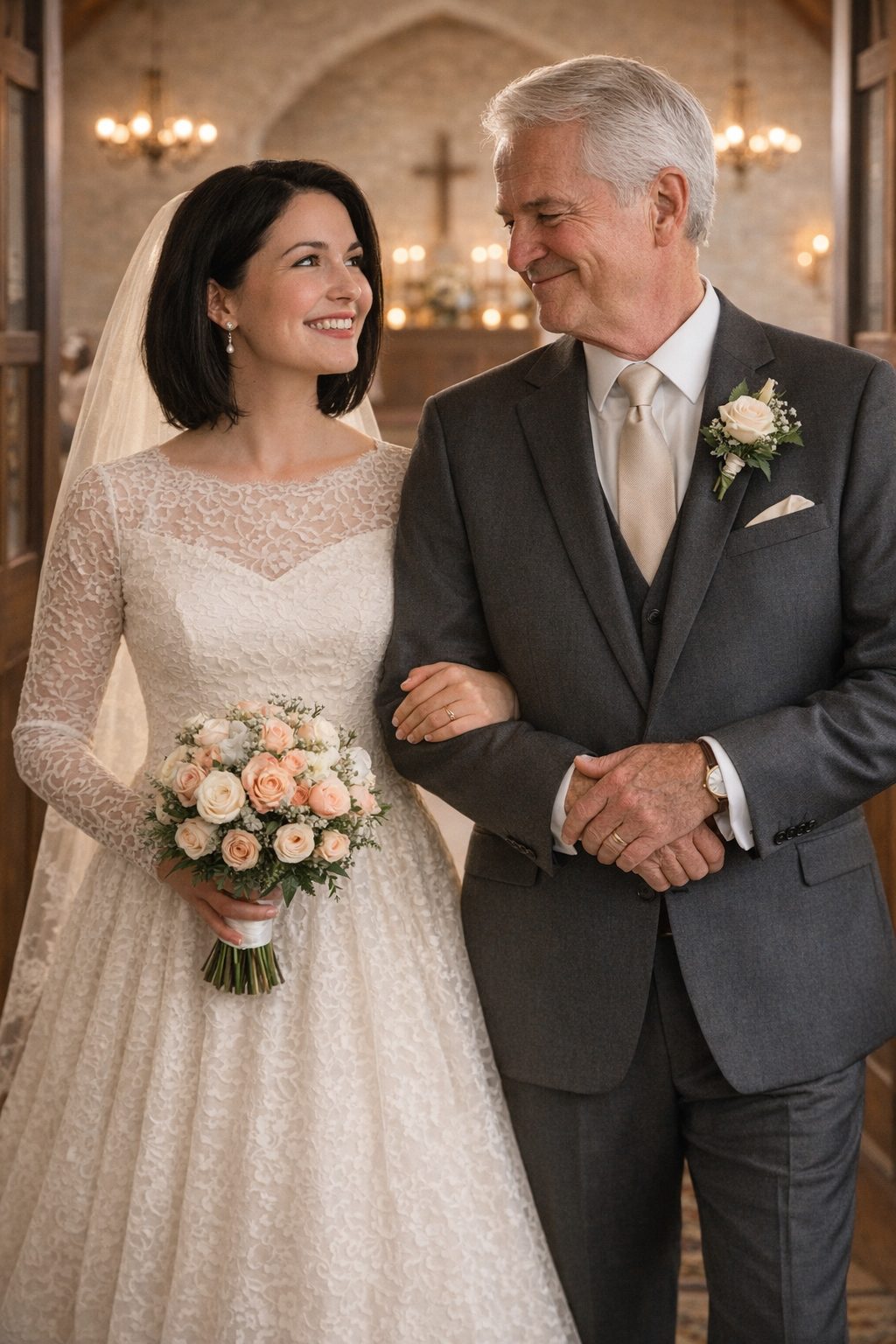 Wedding in a flower-adorned church