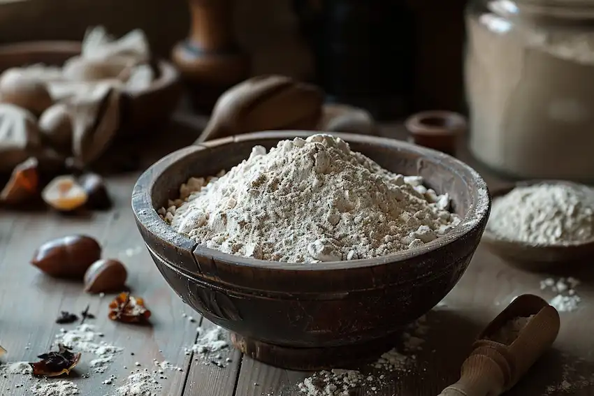a bowl containing acorn flour