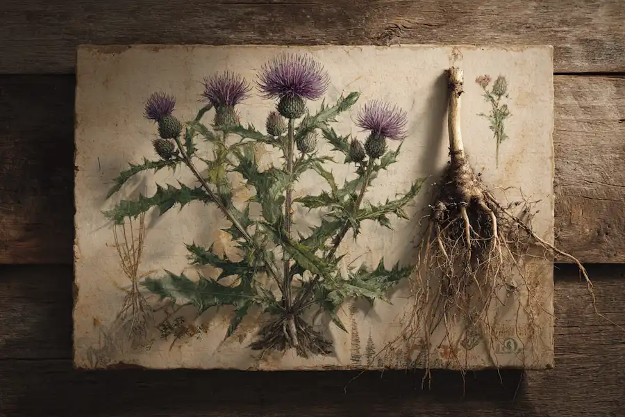 commonly known as a medicinal plant, field thistle root
