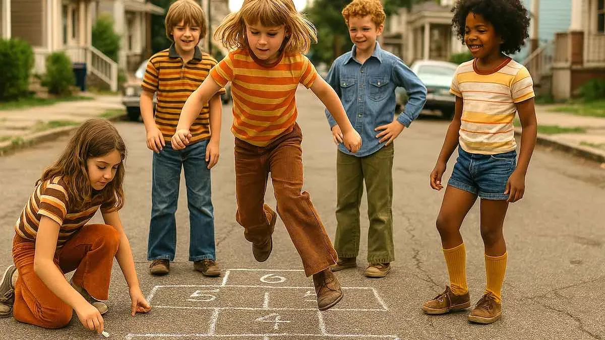 Children playing outside in the 1970s
