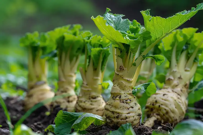 horseradish root in a home garden