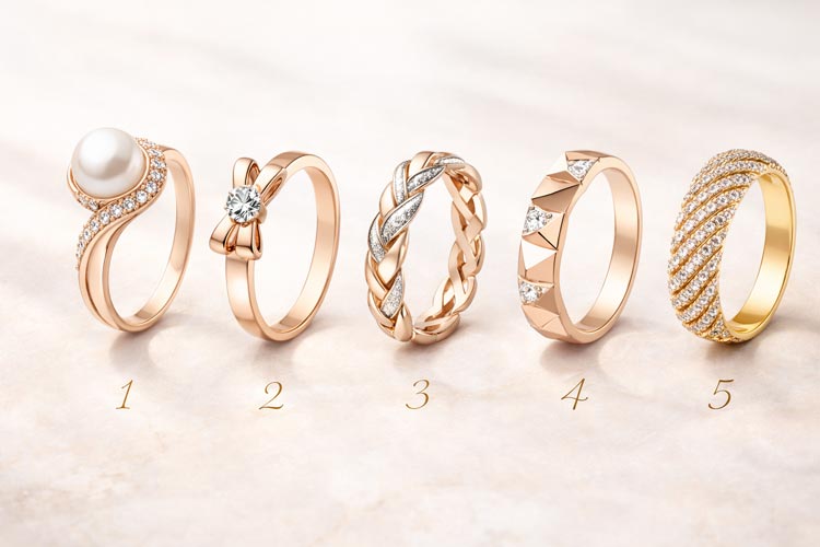 Five distinct rings