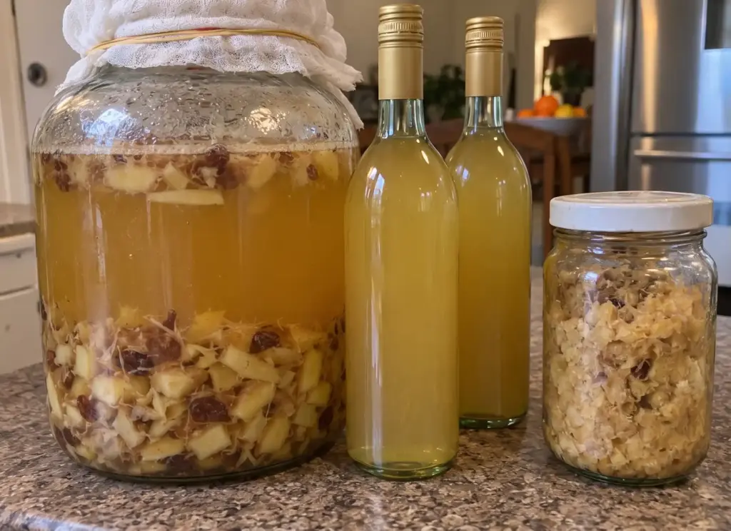 fresh ginger root and ingredients for homemade wine